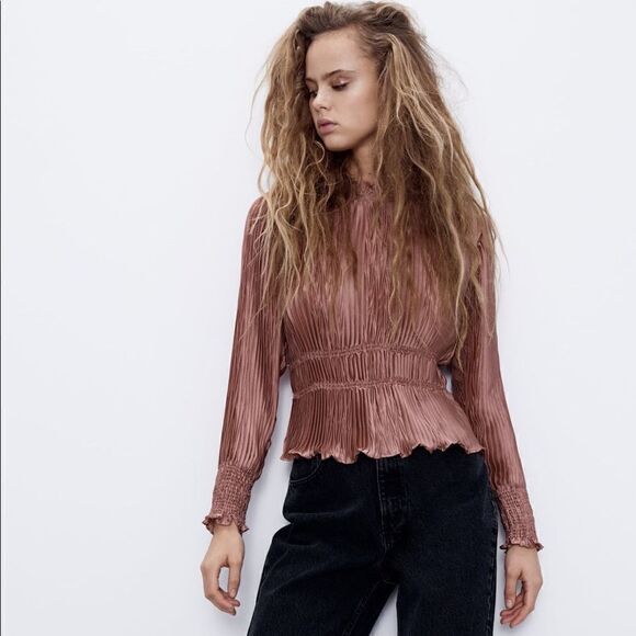 ZARA PLEATED BLOUSE - Picture 6 of 10